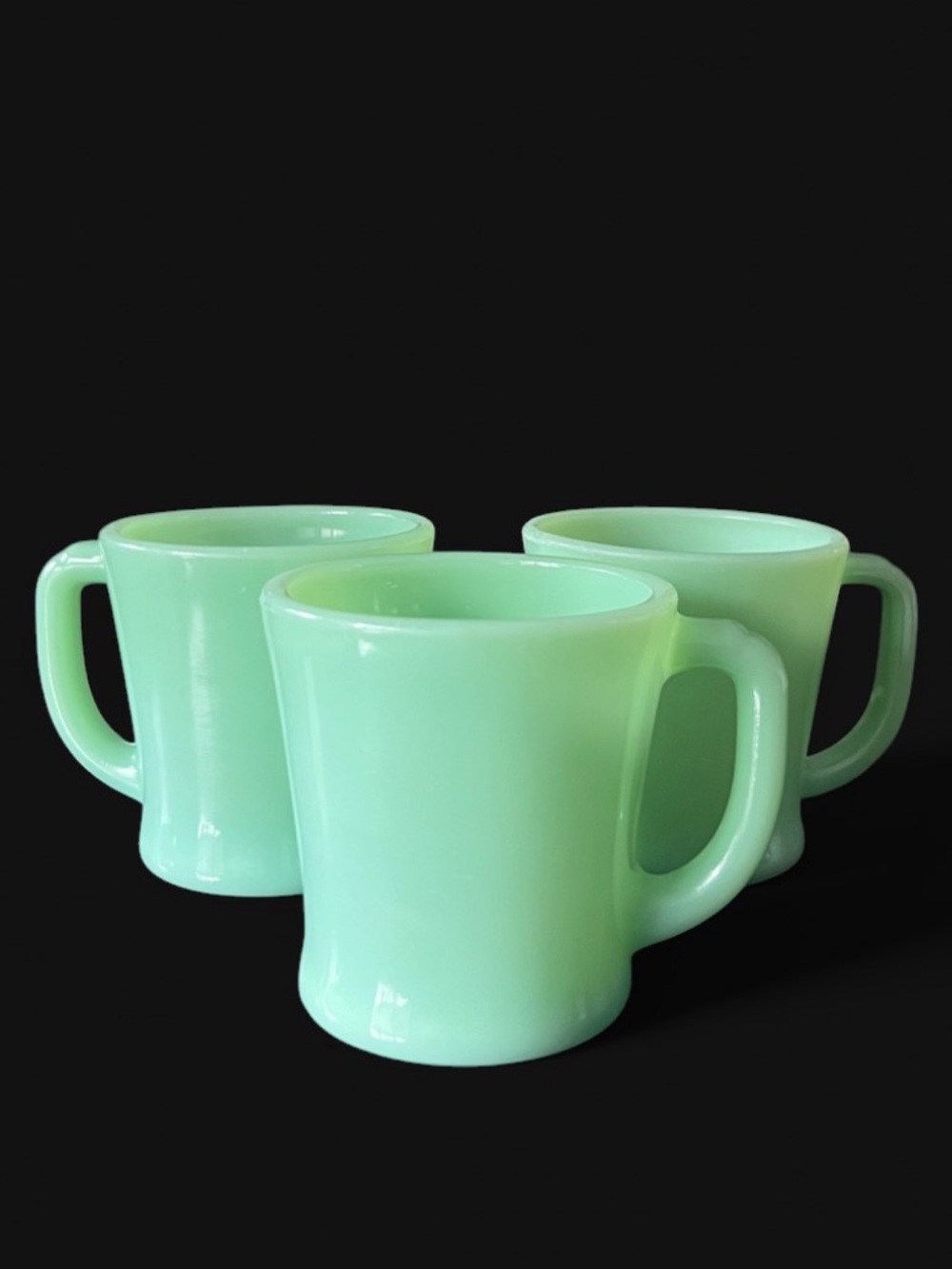 Set of 3 1950’s Jadeite Fire King Restaurant Ware D Handle Mugs